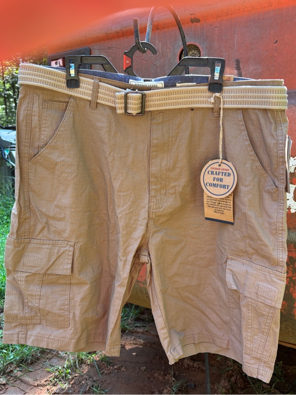 VINTAGE GENES 1891 Men's Cargo Shorts in Khaki Relaxed Utility Fit SIZE 38W